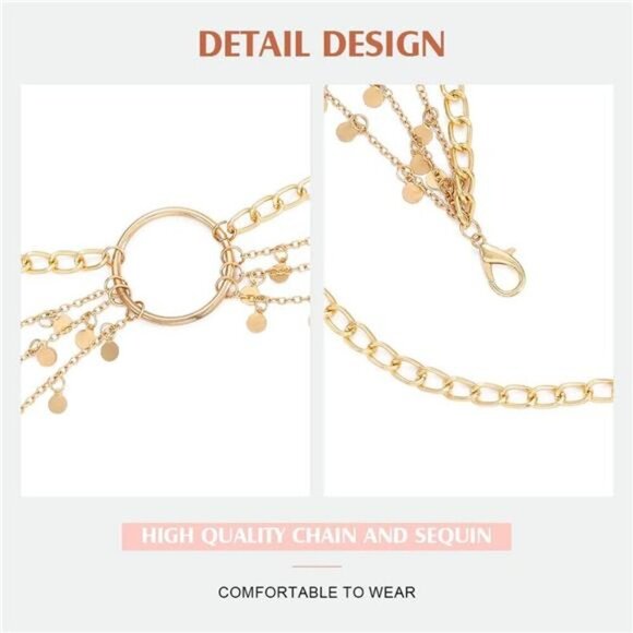 Gold Waist Chain Sequin Layered Belly Chain Body Jewelry Accessories for - Picture 3 of 4
